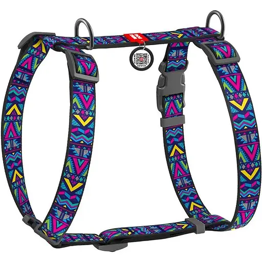 Шлея для собак Waudog Nylon анатомічна H-подібна з QR-паспортом, малюнок "Інді", пластиковий фастекс, L