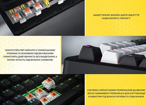 Клавиатура игровая механическая HATOR HTK-850UA Wireless Black-White Rockfall 3 TKL Mecha orange, QMK/VIA - фото 8