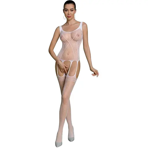 Бодистокинг Passion ECO BS007 с доступом силуэтный рисунок имитация подвязок S/M/L white