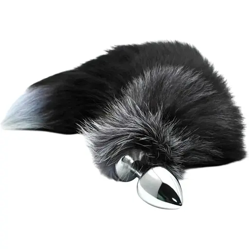Металева анальна пробка Лісий хвіст Alive Black And White Fox Tail L діаметр 3.9 см