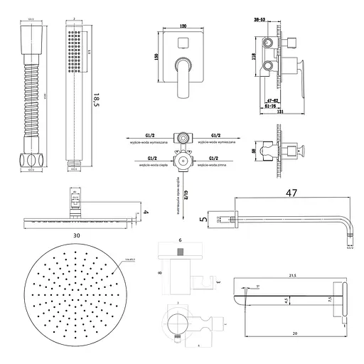 Душова система Kohlman Experience 30 graphite + BOX прихованого монтажу KPL-QW211EGR30, Графіт - фото 2
