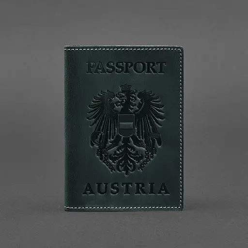 Кожаная обложка для паспорта с австрийским гербом зеленая Crazy Horse - фото 5