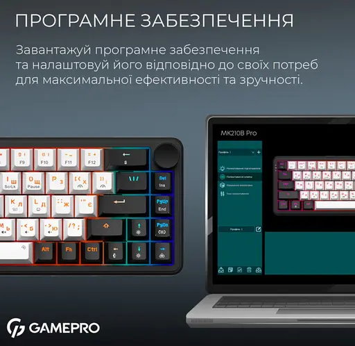Клавиатура беспроводная игровая механическая GamePro MK-210-B Pro Black-White QLAB Orange Switches Hot-Swap - фото 6