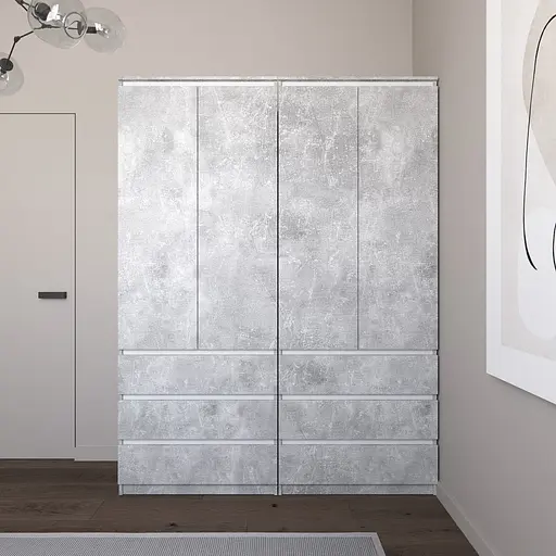 Шкаф для одежды Vays со штангой и полками, 6 ящиков, комплект из 2 шкафов R9+R16 Бетон-Белые планки