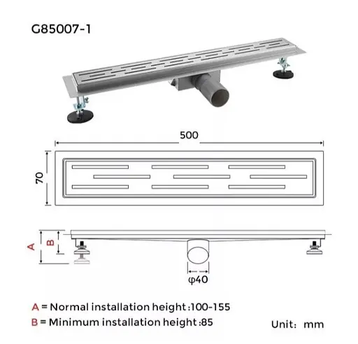 Душевой трап Gappo 70х500 мм, нержавеющая сталь G85007-1 - фото 7