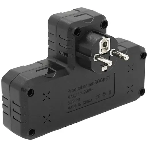 Розетка-двійник із заземленням Voltronic F-303 Black 2 розетки+3USB(1А)+Type-C 2500W 10A 220V - фото 2