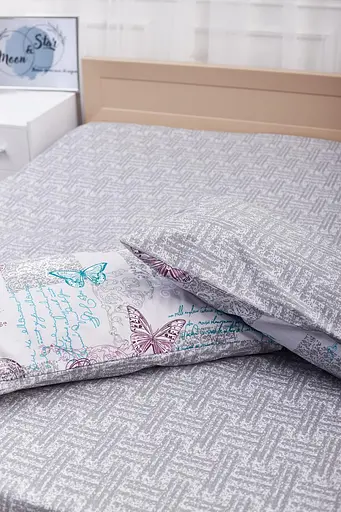 Комплект постельного белья Moon&Star King Size 220x240 наволочки 2х50х70 Butterfly Gray Бязь Gold Люкс - фото 7