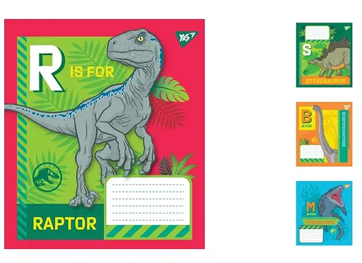 Зошити учнівські 12 аркушів коса лінія. YES Jurassic World, 25 шт. в упаковці