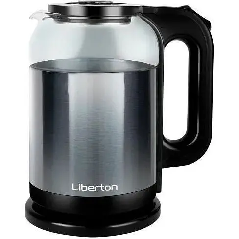 Электрочайник Liberton LEK-6829, черный/Inox, 1500W, 1.8л, дисковый, двойная стенка (нержавеющая сталь+стекло), LED-подсветка, - фото 1