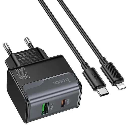 МЗП Hoco CS73A Star Speed PD30W+QC3.0 (1USB-A/1C) + кабель Type-C to Lightning Midnight Black - фото 3