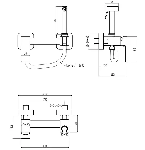 Змішувач для гігієнічного душу зовнішнього монтажу Zerix FTK-222 graphite ZX5843, Графит - фото 2