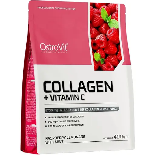 Препарат для суглобів і зв'язок OstroVit Collagen + Vitamin C Малиновий лимонад із м'ятою 400 г