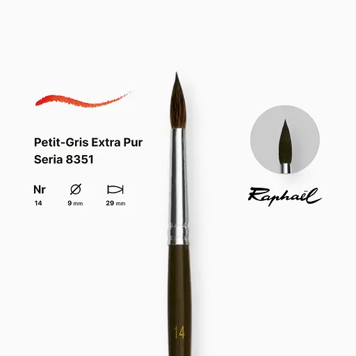Кисть синтетика круглая (имитация белки) Raphael Petit Gris №14, длинная ручка - фото 2
