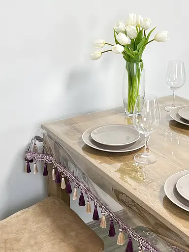 Скатертина силіконова з фіолетово-молочною бахромою 320х180 см - фото 10