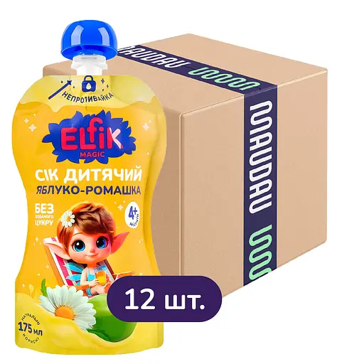 Уцінка. Сік дитячий Elfik Magic Яблуко-Ромашка 2100 мл (12 шт. x 175 мл)