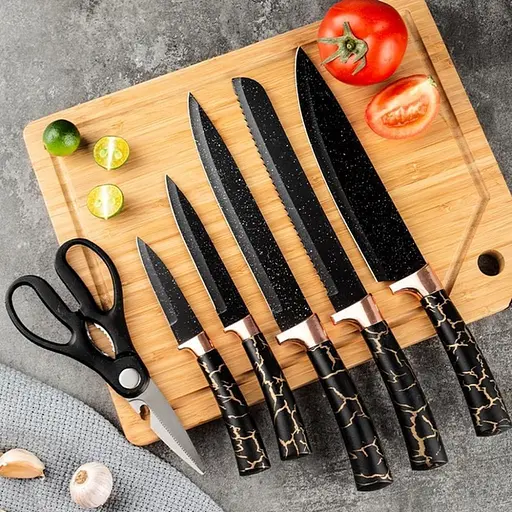 Набір кухонного приладдя 25 предметів з подвійною підставкою, обробною дошкою, набором ножів та прихватками Чорний мрамор - фото 5