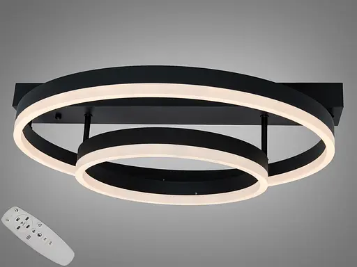 Стельова світлодіодна люстра чорна 60 Вт пульт димер 2 кільця - фото 1