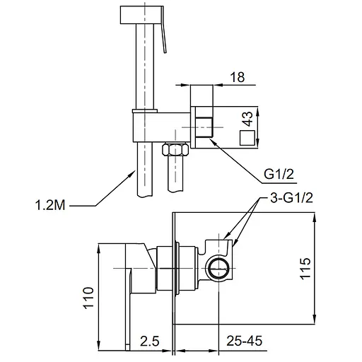 Гігієнічний душ прихованого монтажу Koer KI-23015-02 KR4786, Нержавіюча сталь - фото 2