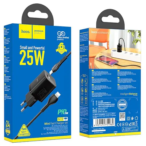 Адаптер сетевой HOCO Type-C to Lightning cable Rigorous charger set N19 черный - фото 4