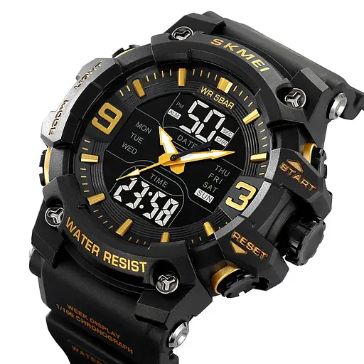 Годинник чоловічий наручний спортивний Skmei 2222 (Чорний із золотом) - фото 2