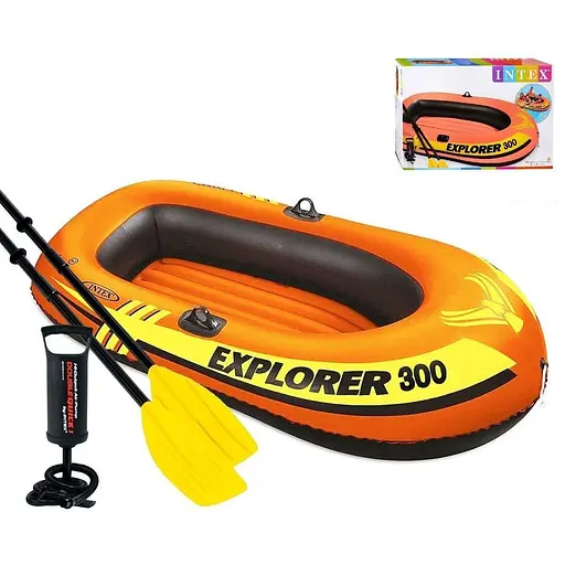 Тримісний човен для риболовлі Intex 58332 NP + пластикові весла і ручний насос 211х117х41 см - фото 2