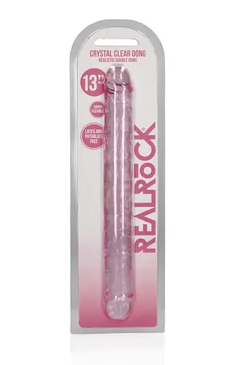 Двосторонній фалоімітатор RealRock Crystal Clear Double Dildo 13'' 34 см рожевий - фото 2