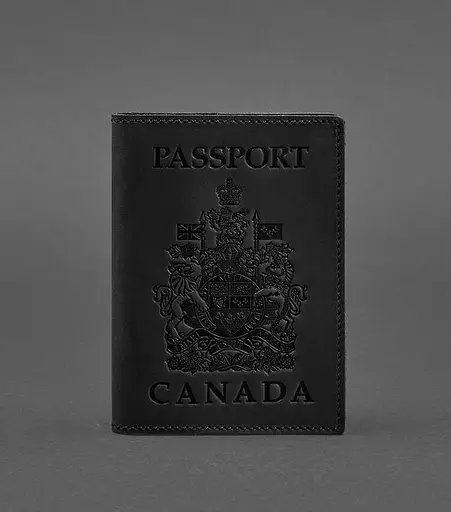 Кожаная обложка для паспорта с канадским гербом черная Crazy Horse - фото 1