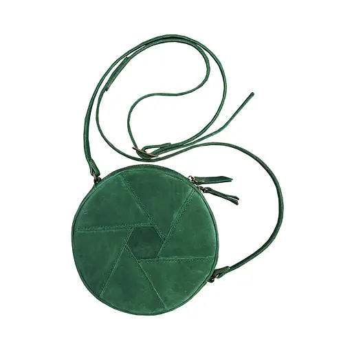 Шкіряна кругла жіноча сумка Бон-Бон зелена Crazy Horse - фото 7