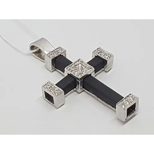 Срібний хрест Гаразд з каучуком і фіанітами. 5541757 - фото 2