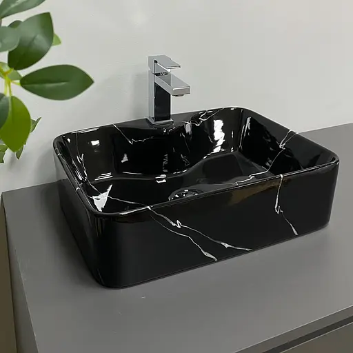 Умивальник VBI Forli black marmo glossy накладний VBI-011107, Чорний - фото 2