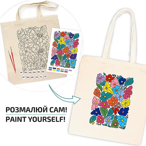Набор экосумка-раскраска «Funny Flowers» хлопок 220 г/м2 38х42см ROSA Talent [CD] - фото 3