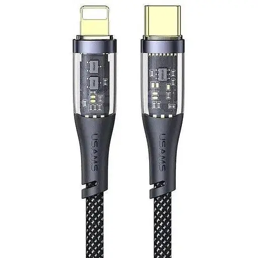 Кабель Usams SJ573 Type-C To Lightning PD 20W Прозрачный кабель для передачи данных Icy Series 1,2 м Черный