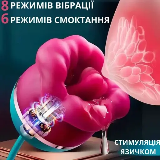 Вібратор та вакуумний стимулятор для клітора I’MCUM Dream Mouth з вібрацією, смоктанням та поштовхами Червоно-зелений (IM-KST234) - фото 2