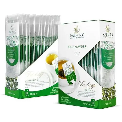 Чай зелений Palmira Ганпаудер на чашку упаковка 15 шт - фото 1
