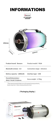 Колонка бездротова Beecaro RX28 18 Ватів RGB підсвітка ФМ-радіо - фото 8