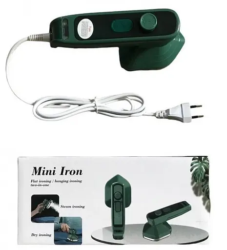 Дорожный мини утюг отпариватель Mini Electric Iron для глажки влажной и сухой одежды 2в1 30Вт зеленый - фото 1