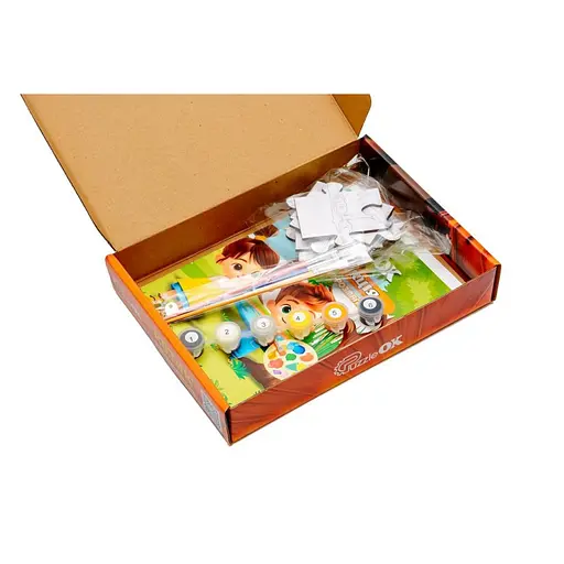 Деревянный пазл-раскраска А5 "Котик" PuzzleOK Puz-22938 кисточка, краски, клейкая пленка - фото 2