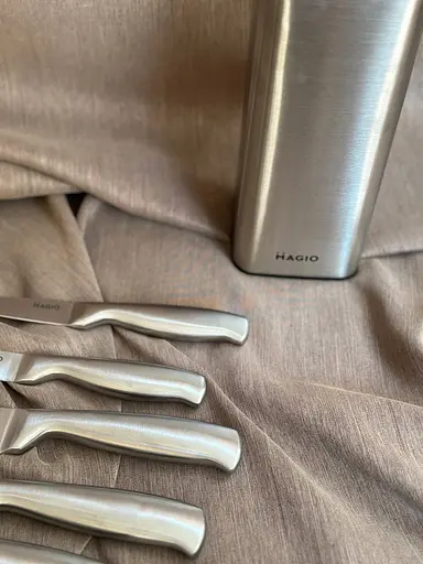 Універсальний набір 5 кухонних ножів з підставкою ножі з нержавіючої сталі для кухні Magio MG-1094 Сірий - фото 5