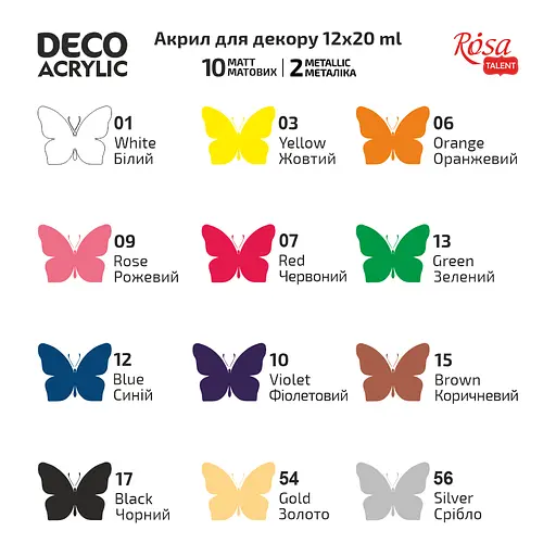 Набір акрилових фарб для декору матові і металіки 12×20 мл Rosa Talent - фото 8