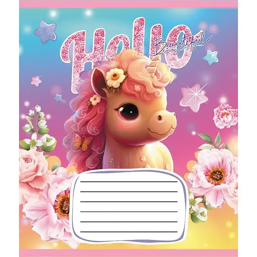 Зошит учнівський "Єдинороги" Leader 012-510065C-1 в косу лінію, 12 аркушів - фото 1