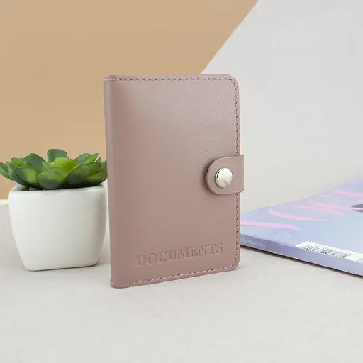 Обложка на документы кожаная на кнопке HC0035 нюдовая - фото 5