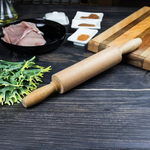 Скалка деревянная из темного дерева с вращающимися ручками 40 см Ø 5 см, Woodly 85020 - фото 1