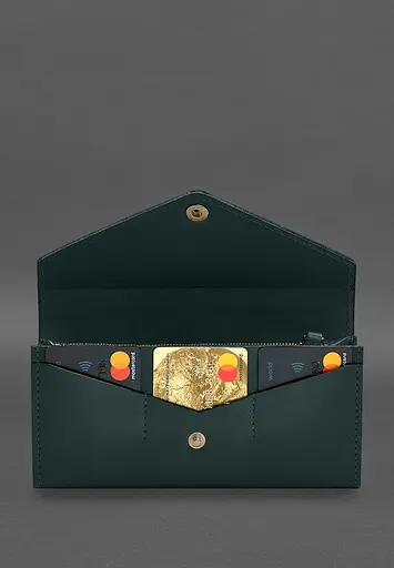 Кожаный клатч (портмоне) на кнопке 5.0 Зеленый краст - фото 4