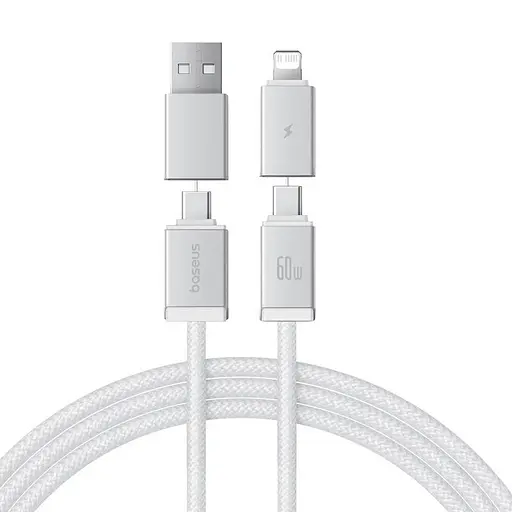 Дата кабель Baseus Versatile Two-for-Two USB/Type-C to Type-C/Lightning 60W (2m) (P10383000) Moon White