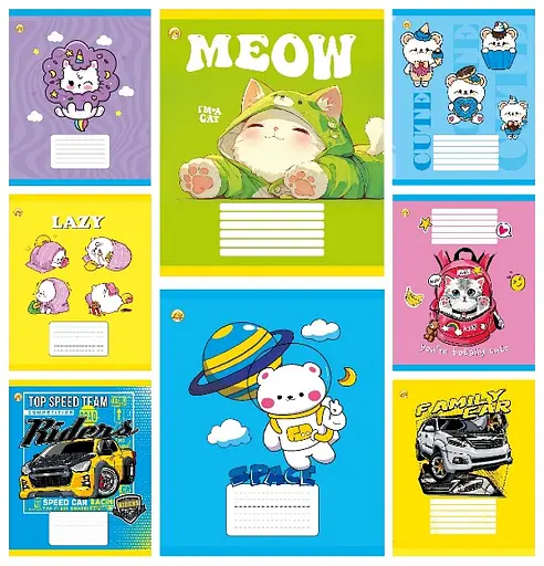 Зошити учнівські 12 аркушів коса лінія Тверда Мікс 4, 25 шт. в упаковці