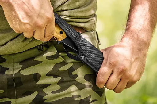 Neo Tools 63-110 Нож Full Tang, 25см, лезвие 14.5см, бамбуковая ручка, 3Cr13, лезвие с титановым покрытием, нейлоновый чехол - фото 3