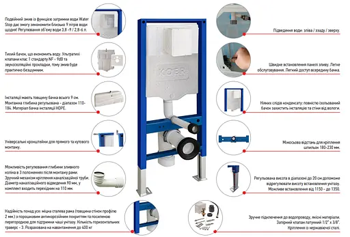 Інсталяція для унітазу Koer KT-0407 500x126x1150mm, без панелі змиву KR5341 - фото 7
