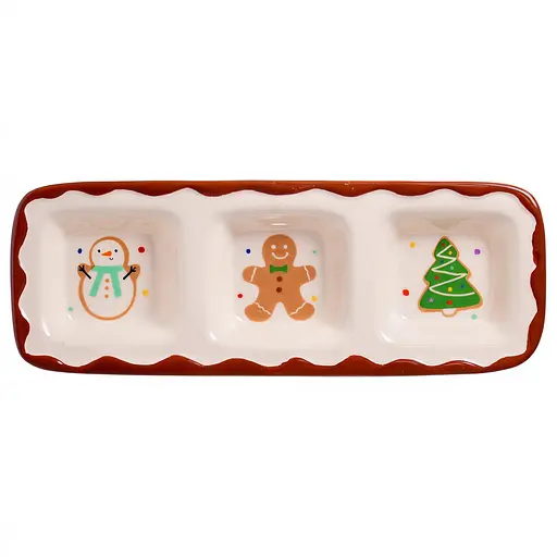 Менажница новогодняя фарфоровая Yiwu Merry Christmas на 3 секции для закусок 30×11×2.5 см CR-1-41