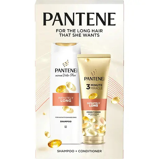 Подарунковий набір по догляду за волоссям Pantene Pro-V Нескінченно довге: шампунь 400 мл + бальзам-ополіскувач 3 Minute Miracle 220 мл