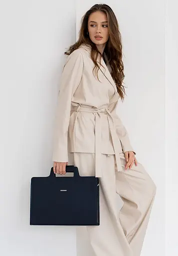 Шкіряна сумка для ноутбука і документів темно-синя Краст - фото 2